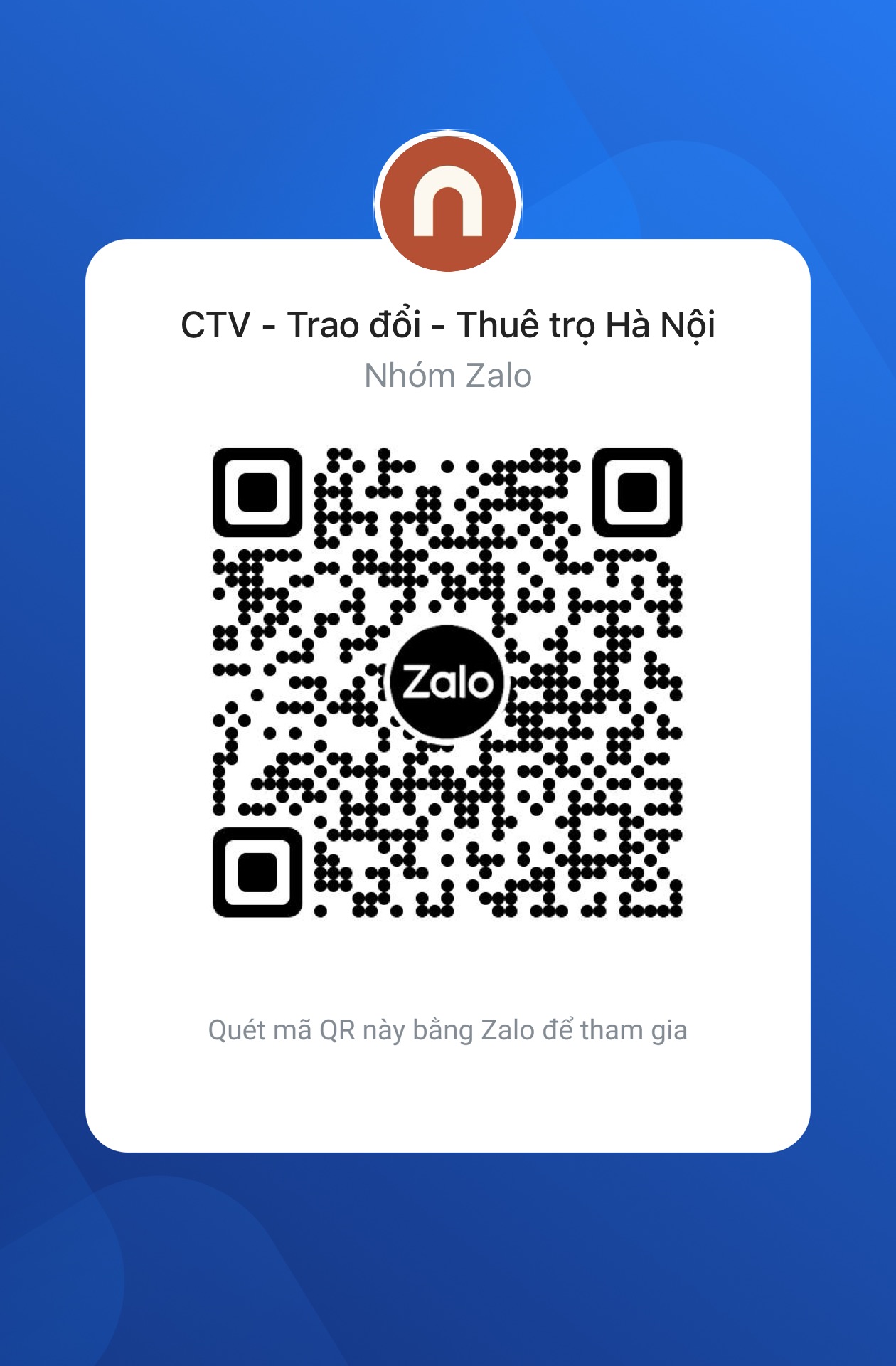 Mã QR nhóm Zalo CTV - Trao đổi - Thuê trọ Hà Nội